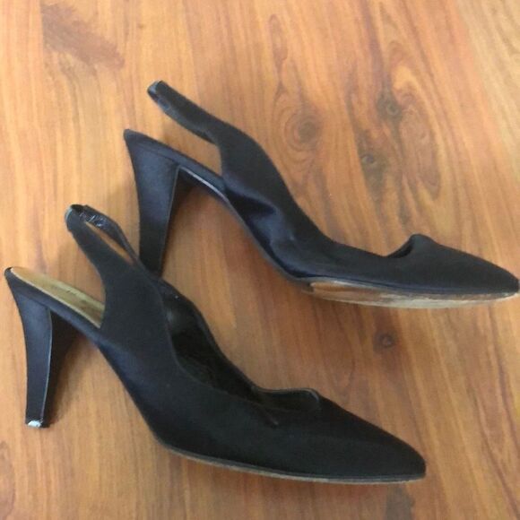 Yves Saint Laurent Paris Vintage black satin mid he’ll slingbacks classics size - Picture 2 of 8